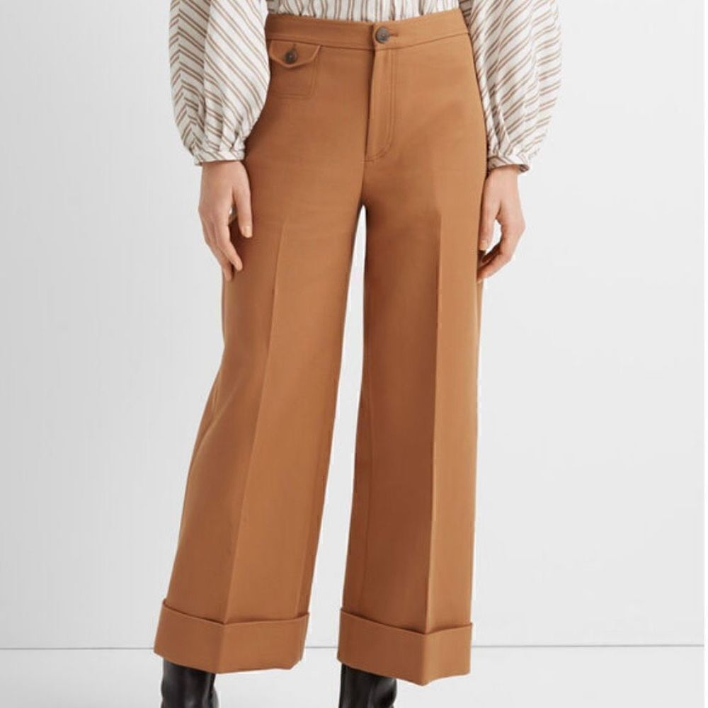 Club Monaco Cavalry Twill Pant Crop Wide‎ Leg Women 6 Toffee Brown Business